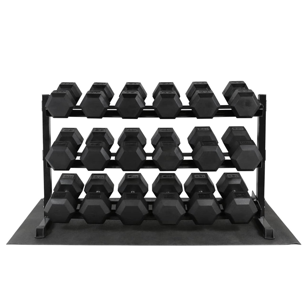 WF Athletic Supply Rubber Hex Dumbbell Set with Rack