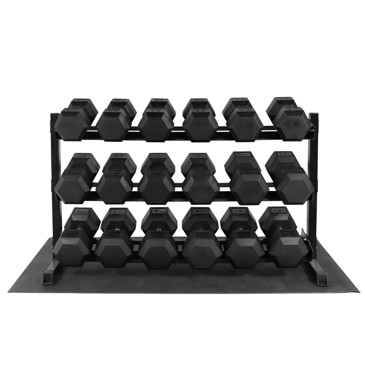 WF Athletic Supply Rubber Hex Dumbbell Set with Rack