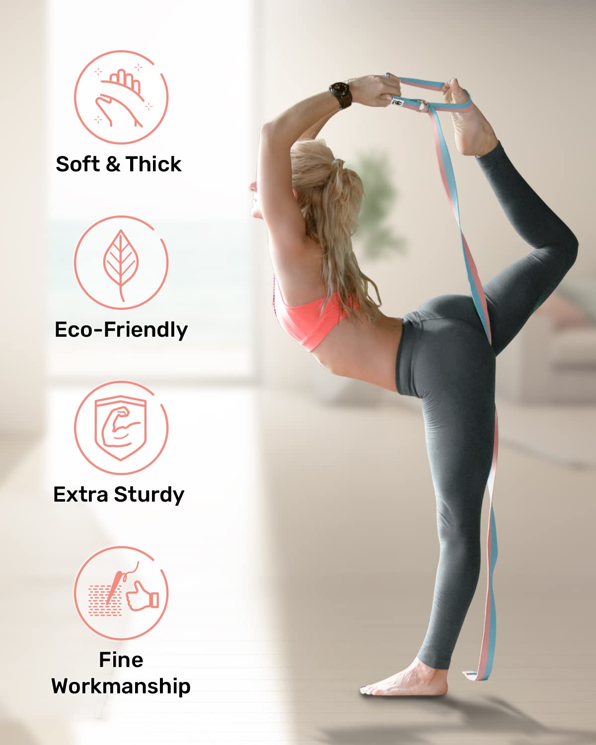 Tumaz Adjustable D-Ring Yoga Strap for Stretching