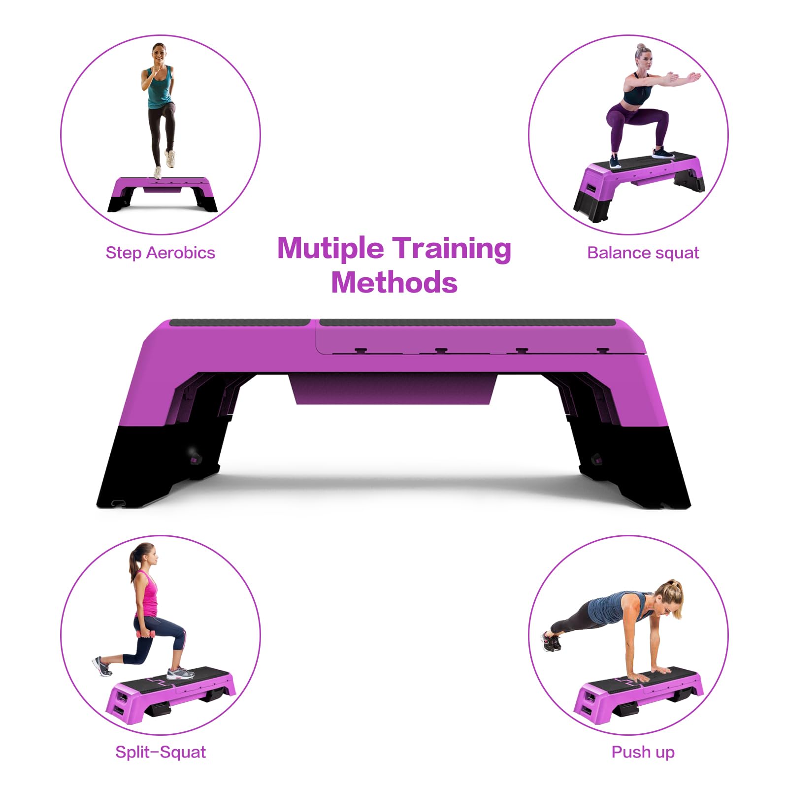 Modern-Depo Adjustable Aerobic Step Deck with Resistance Bands