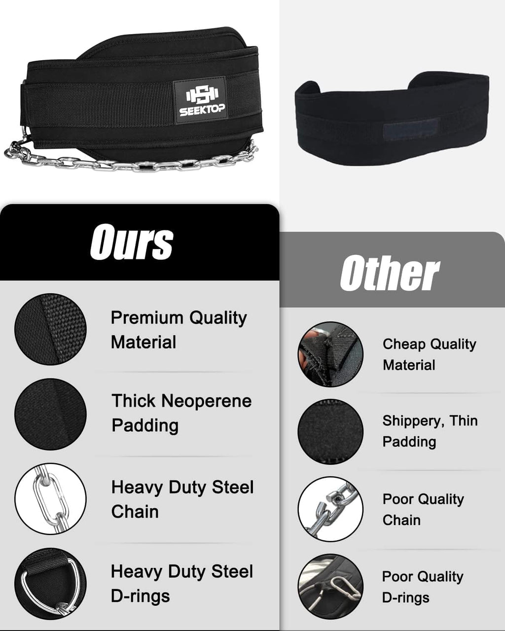 Seektop Neoprene Dip Belt with Chain for Weightlifting
