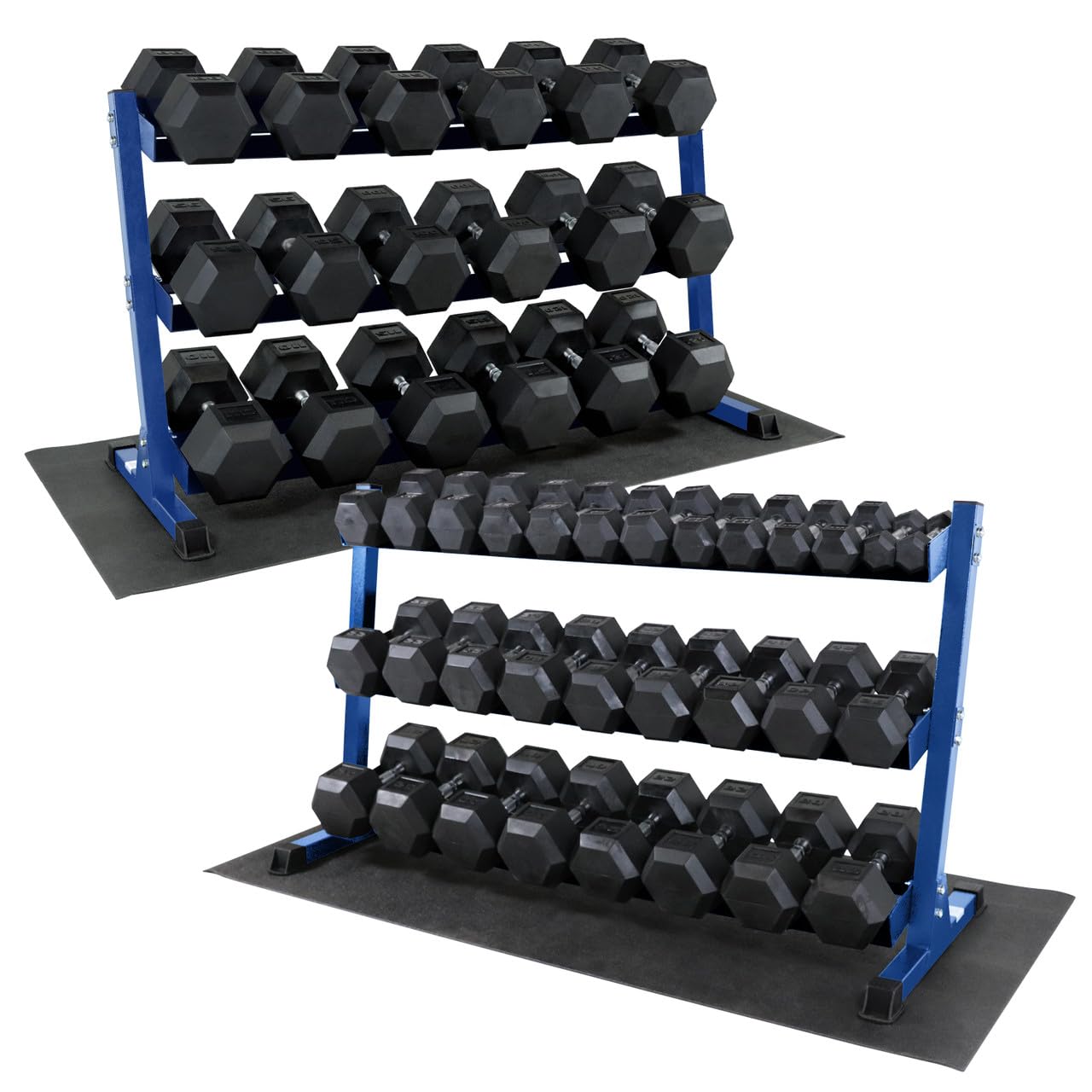 WF Athletic Supply Rubber Hex Dumbbell Set with Rack