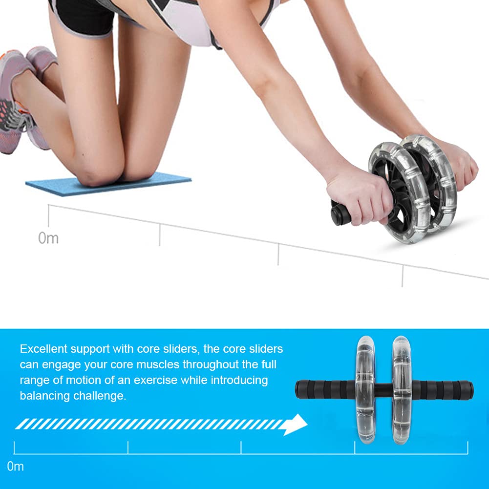 Dual-Wheel Ab Roller with Pull Strap and Knee Pad