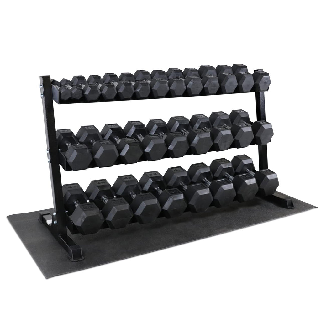 WF Athletic Supply Rubber Hex Dumbbell Set with Rack