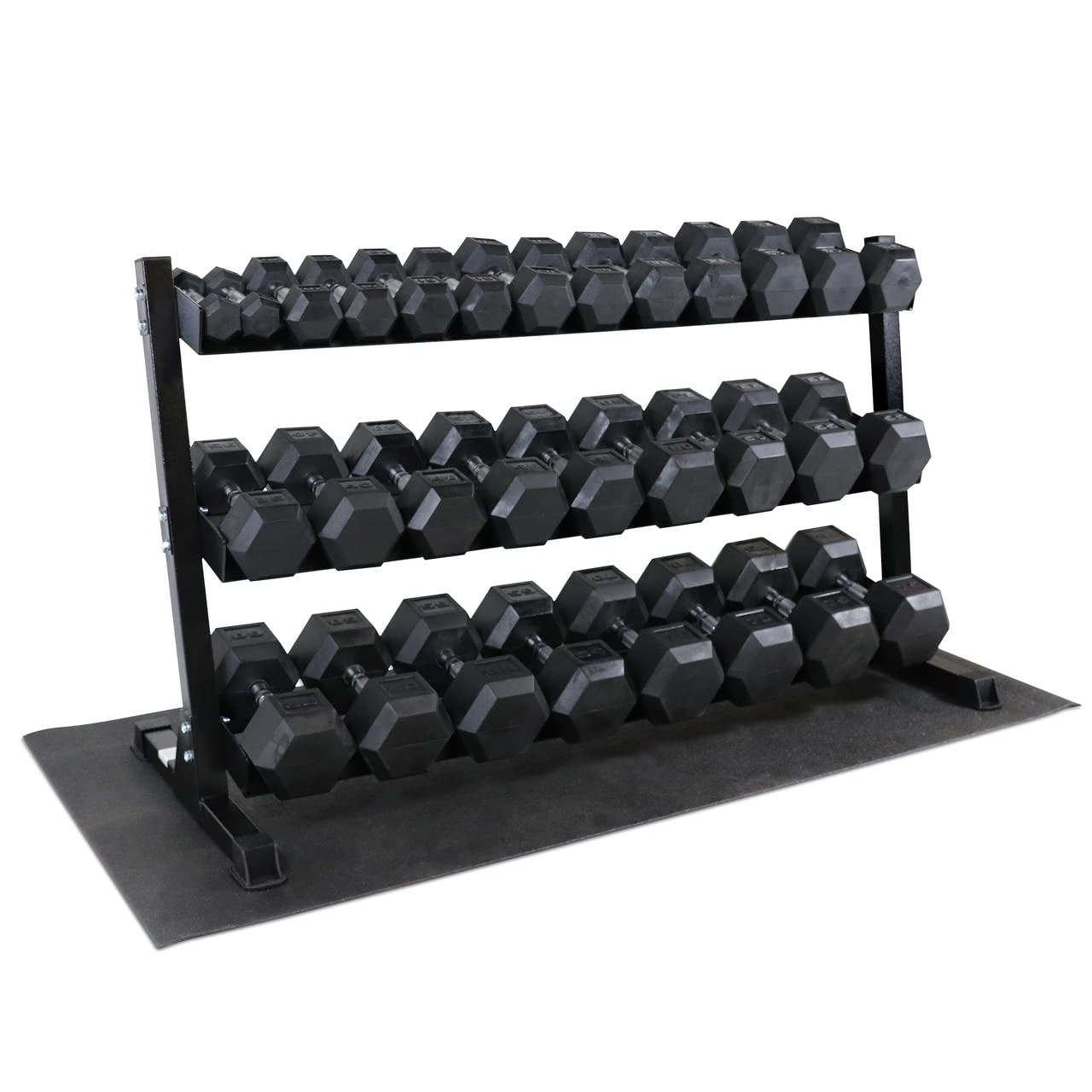 WF Athletic Supply Rubber Hex Dumbbell Set with Rack