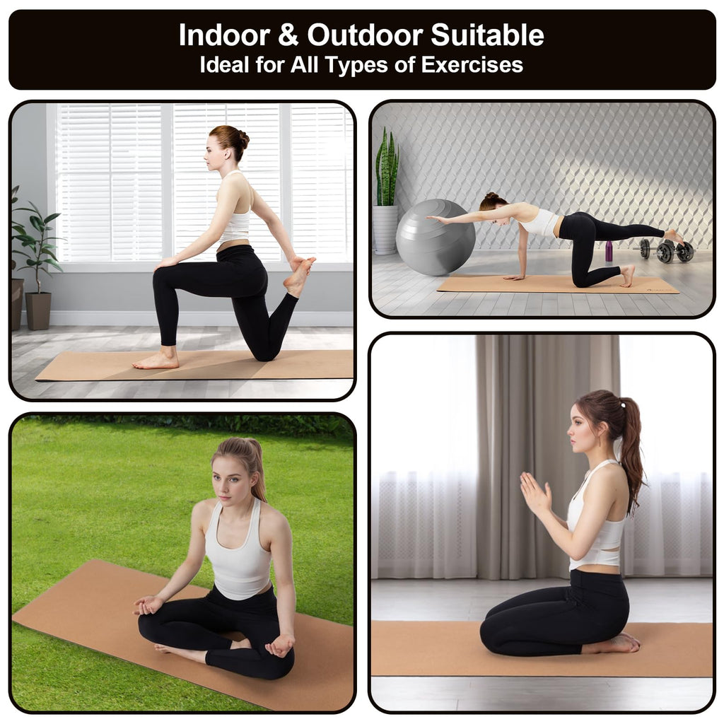 StrongTek 7mm Cork Yoga Mat with Non-Slip TPE Base