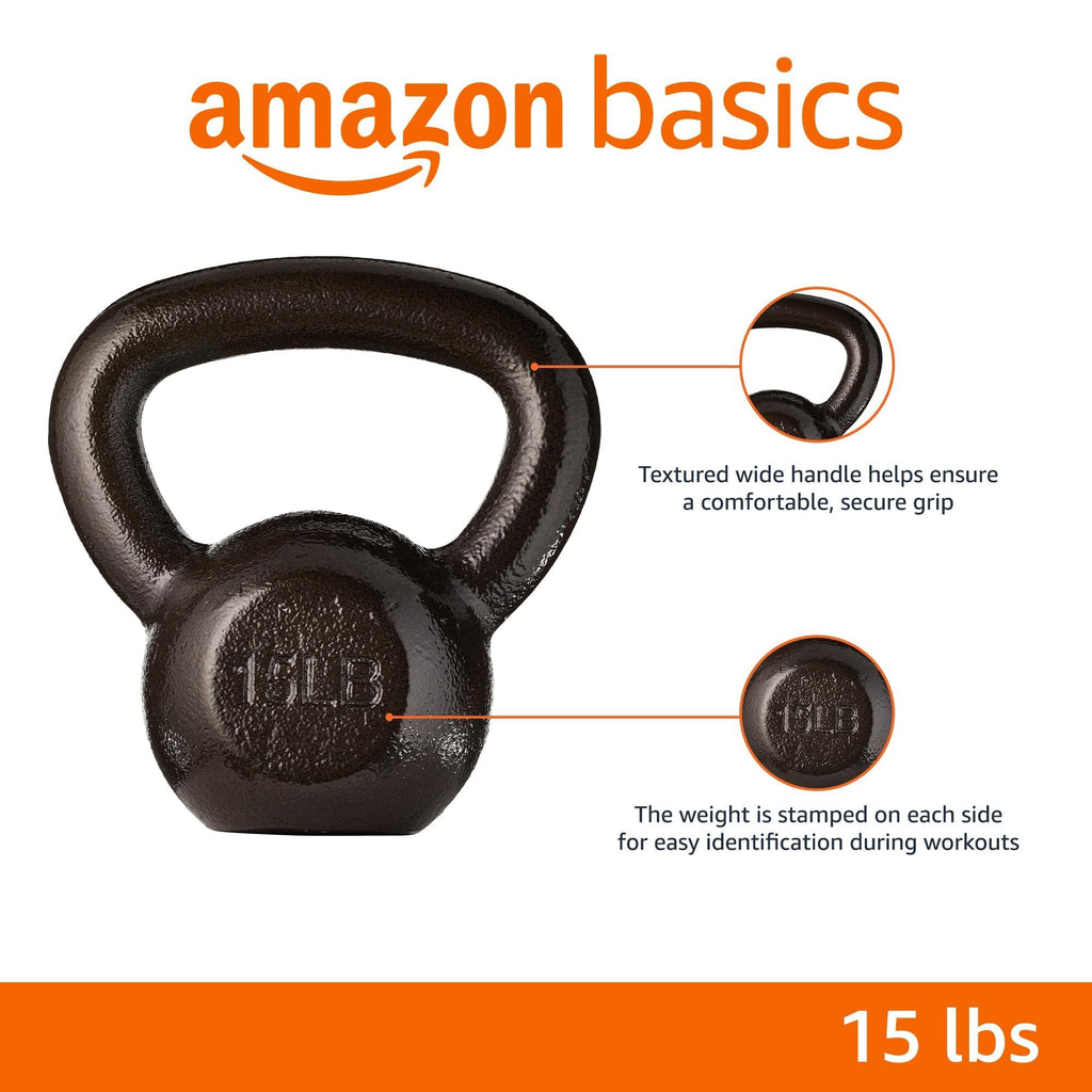 Amazon Basics 15 lb Cast Iron Kettlebell with Wide Handle