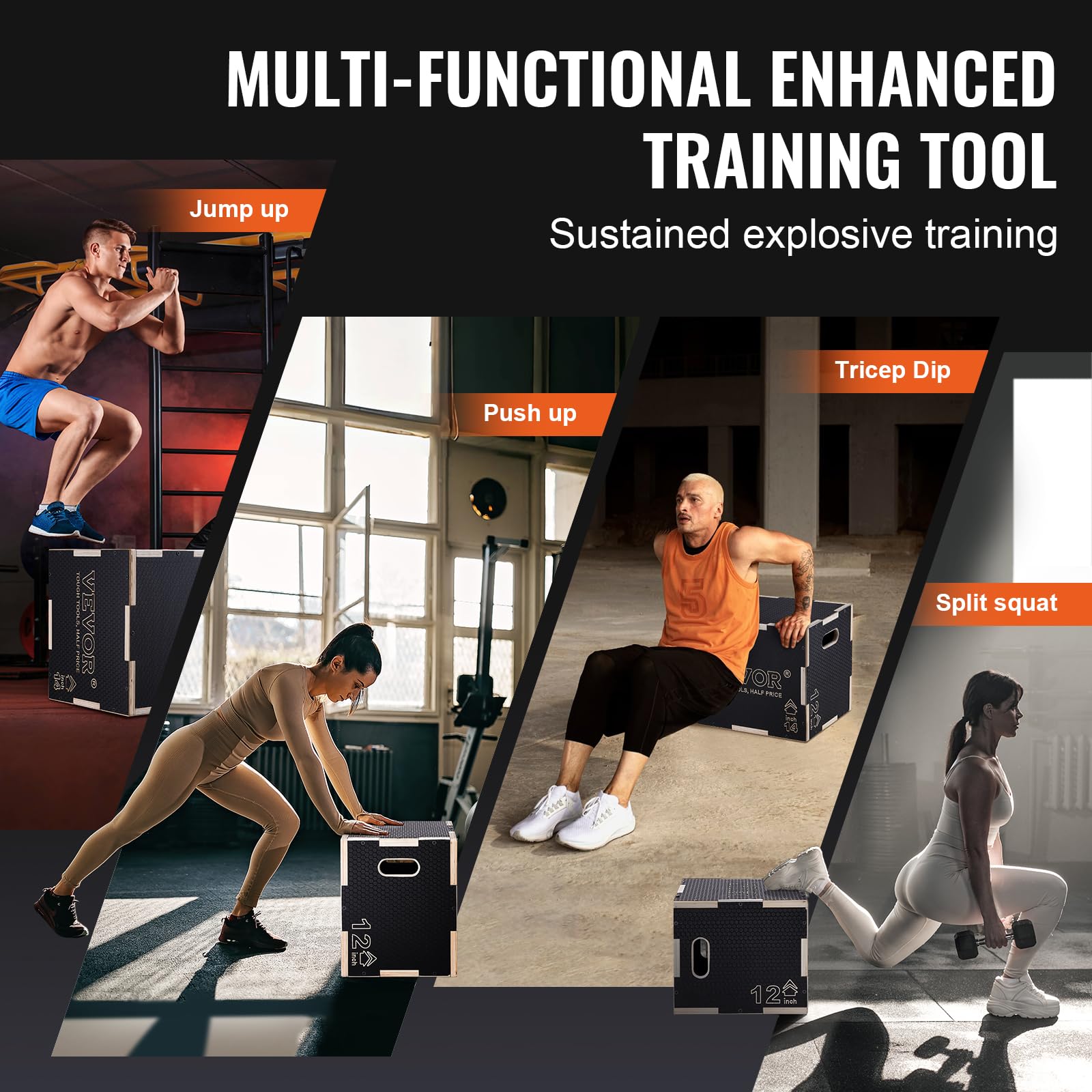 VEVOR 3-in-1 Wooden Plyometric Jump Box for Training