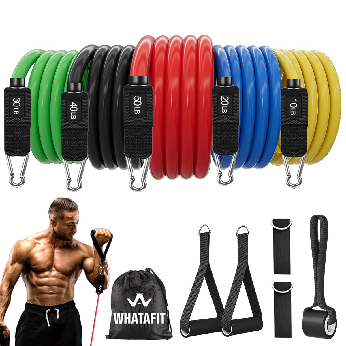 WHATAFIT Resistance Band Set with Handles and Door Anchor