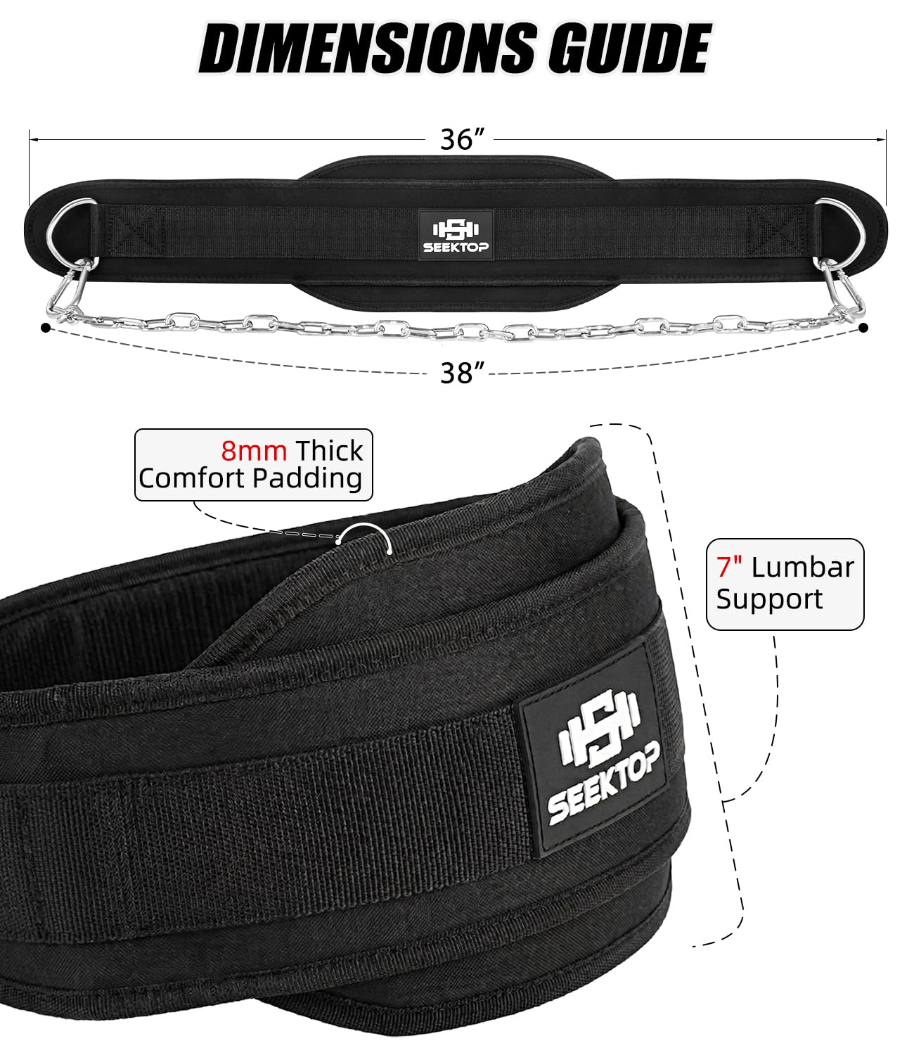 Seektop Neoprene Dip Belt with Chain for Weightlifting