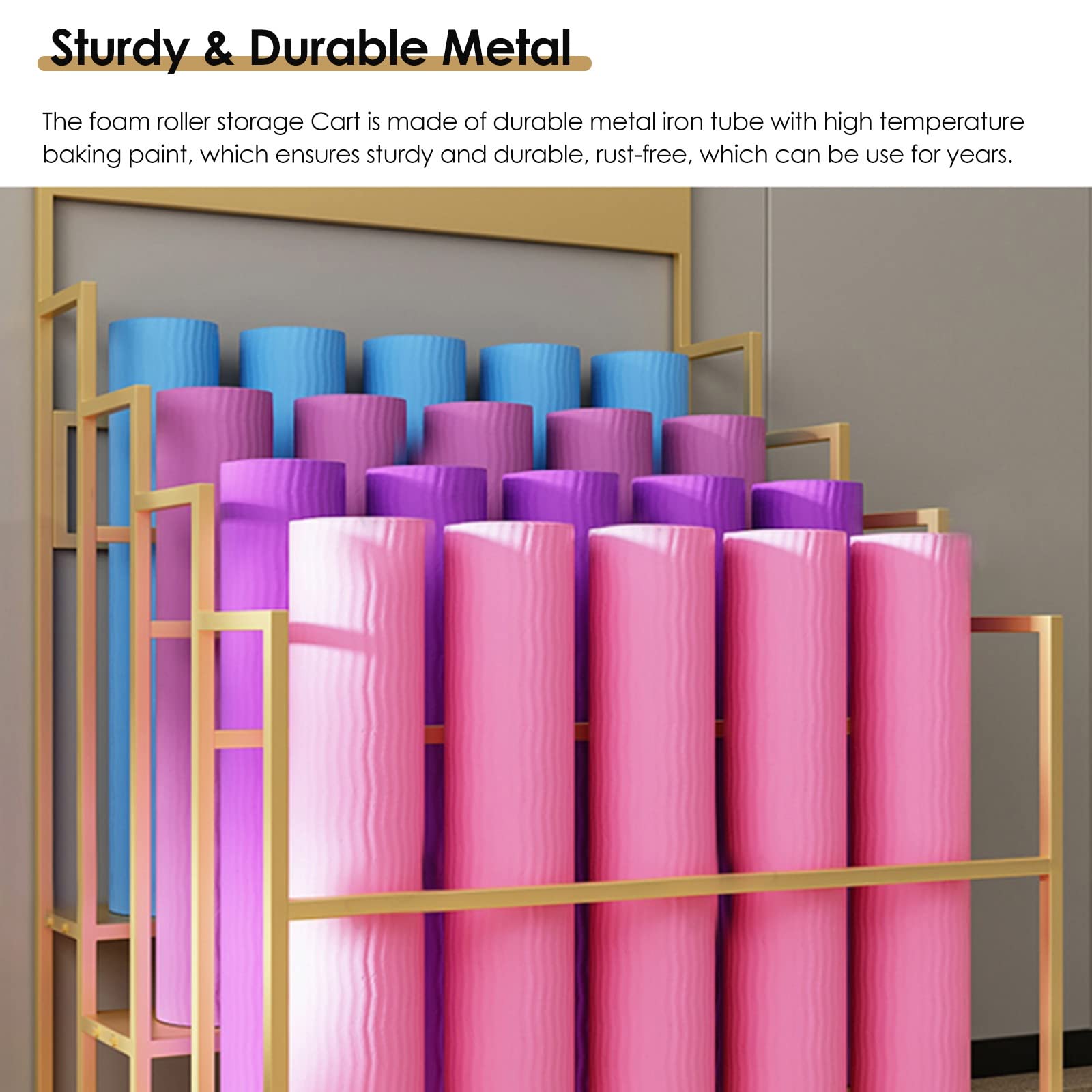 3-Tier Rolling Yoga Mat and Fitness Equipment Rack