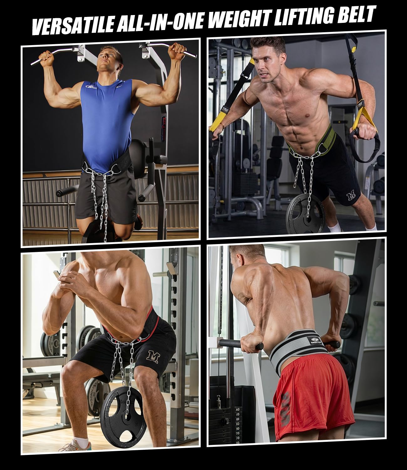 Seektop Neoprene Dip Belt with Chain for Weightlifting
