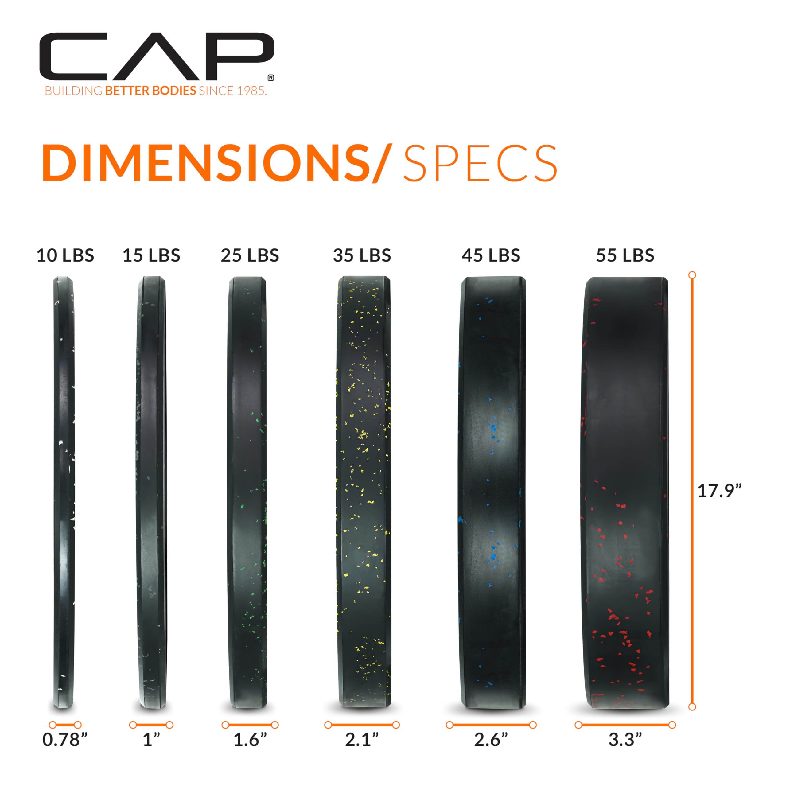 CAP 260 lb Speckled Olympic Bumper Plate Set with Steel Hubs