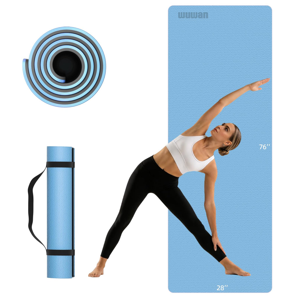 WUWAN 10mm Extra-Long Non-Slip TPE Yoga Mat with Strap