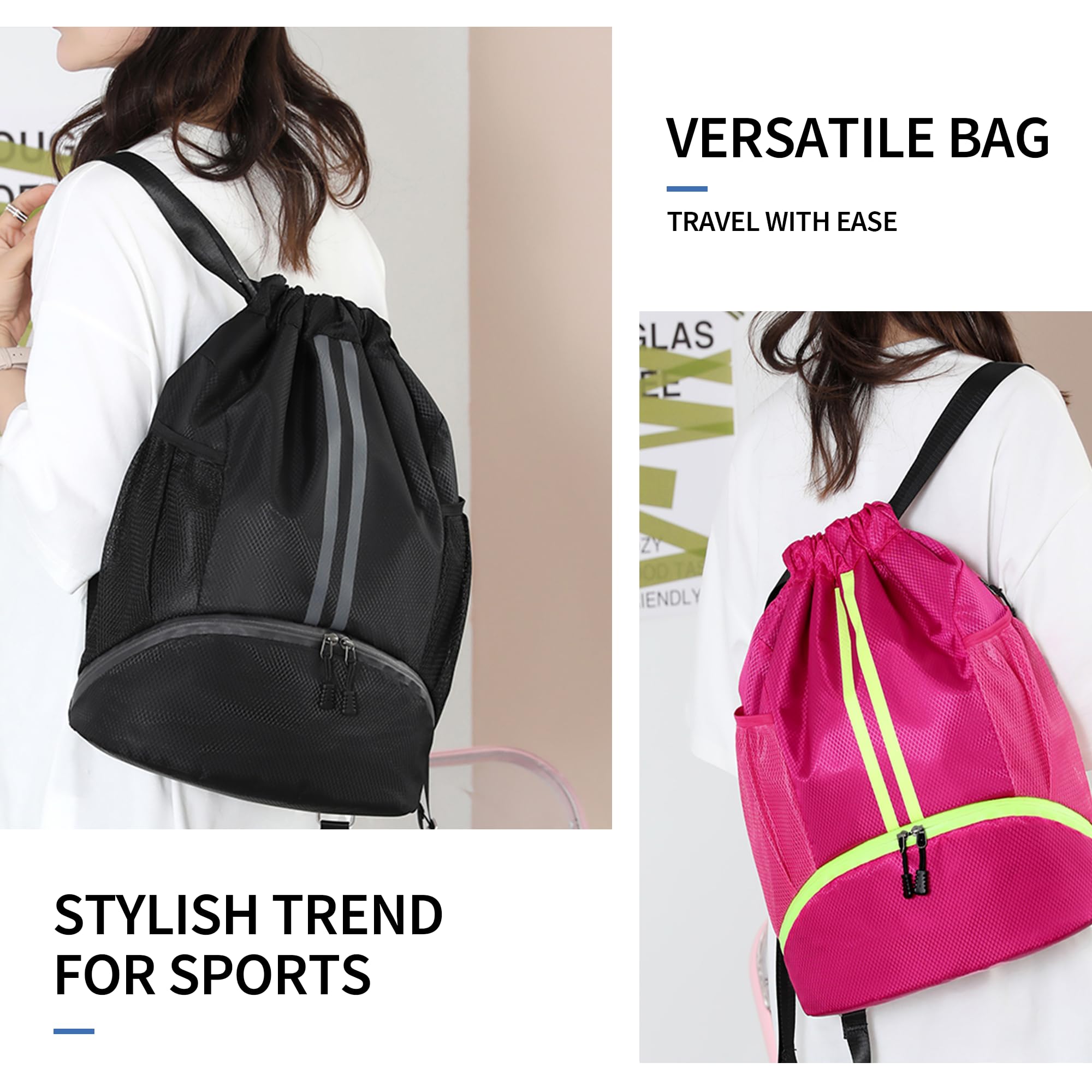 JELUTAR Drawstring Gym Backpack with Shoe Compartment