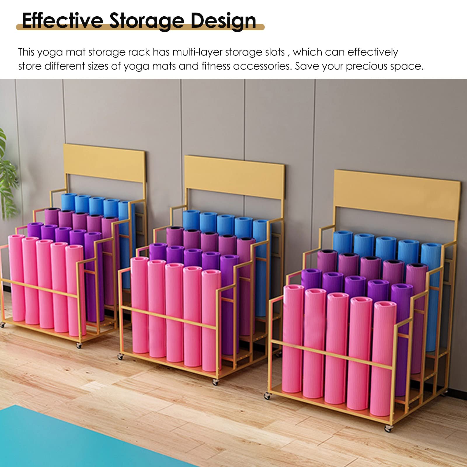 3-Tier Rolling Yoga Mat and Fitness Equipment Rack