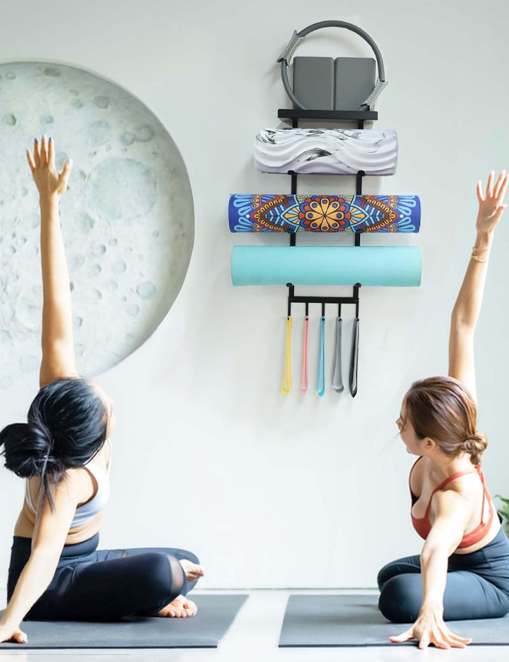 Wall-Mounted Yoga Mat and Fitness Gear Storage Rack