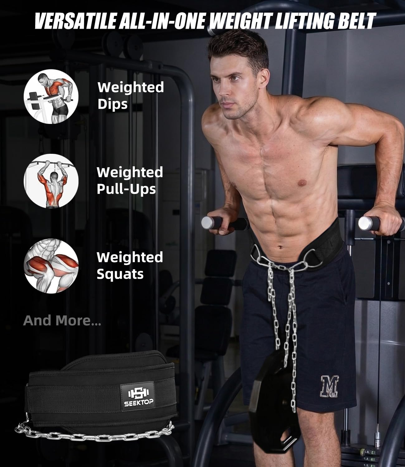 Seektop Neoprene Dip Belt with Chain for Weightlifting