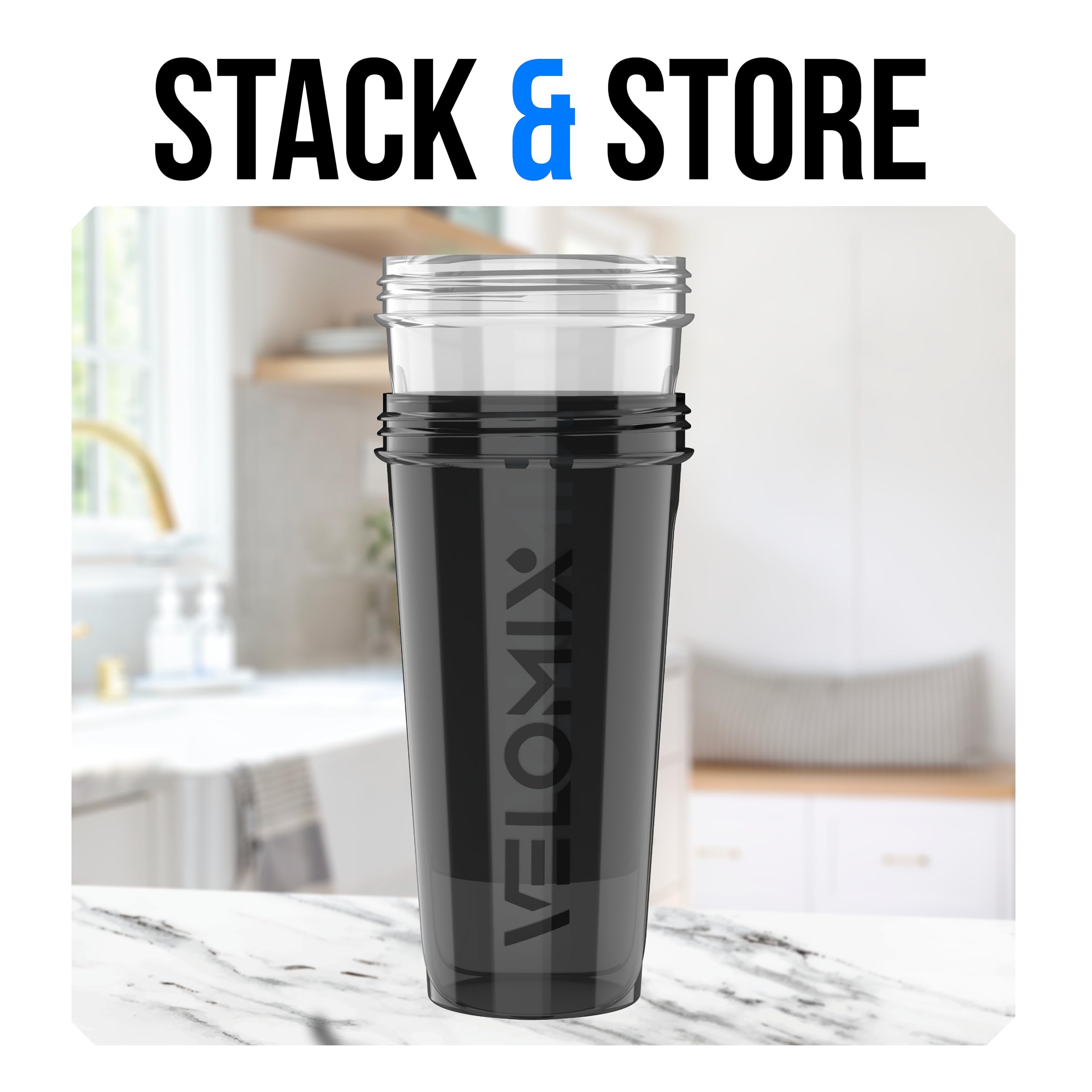 VELOMIX 2-Pack 28 oz Leak-Proof Protein Shaker Bottles