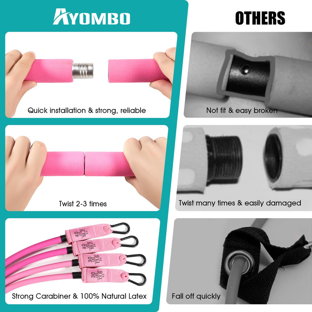 Ayombo Adjustable Pilates Bar Kit with Resistance Bands