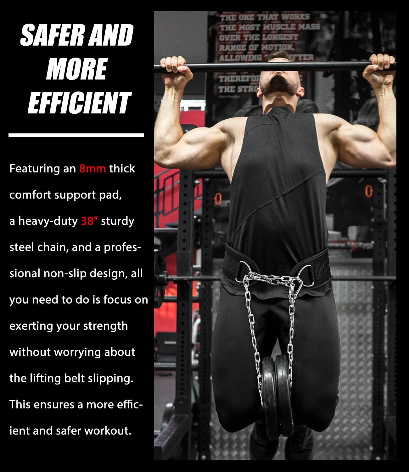 Seektop Neoprene Dip Belt with Chain for Weightlifting