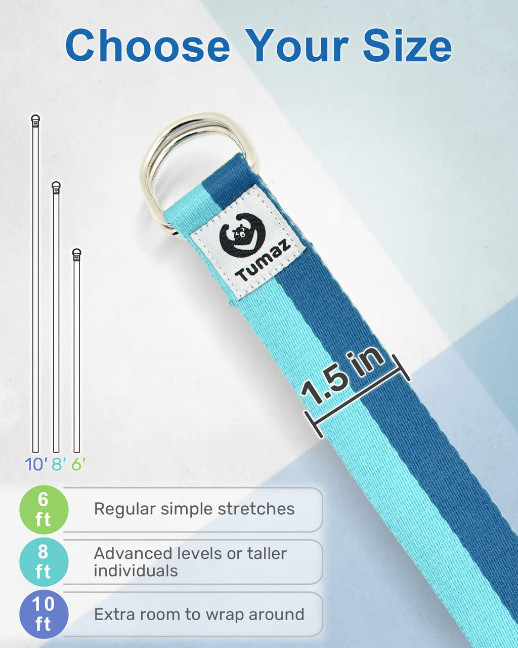 Tumaz Adjustable D-Ring Yoga Strap for Stretching