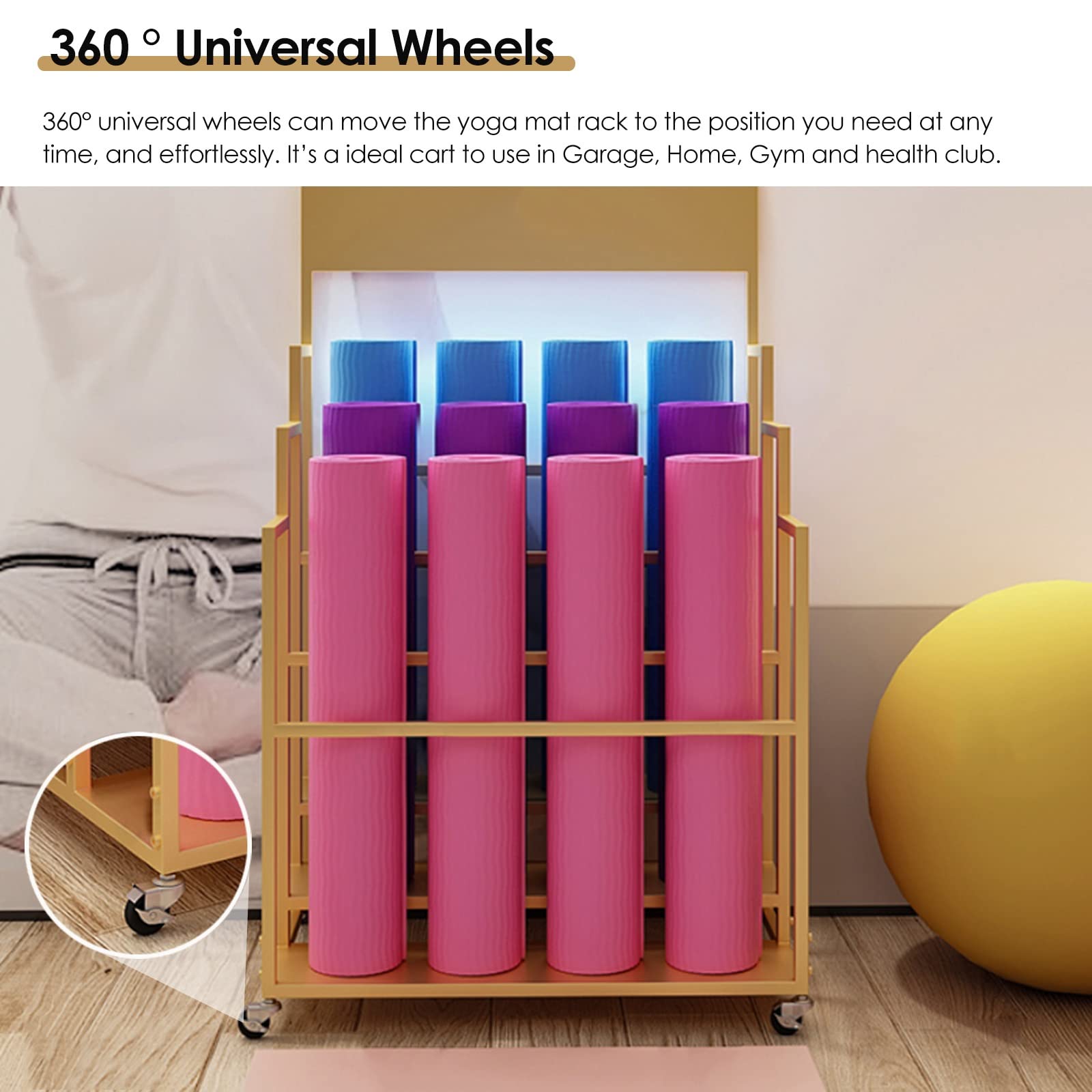 3-Tier Rolling Yoga Mat and Fitness Equipment Rack