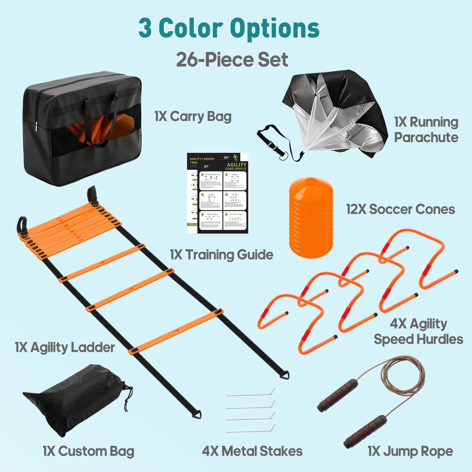 OLIXIS Agility Training Set with Hurdles, Cones and Ladder