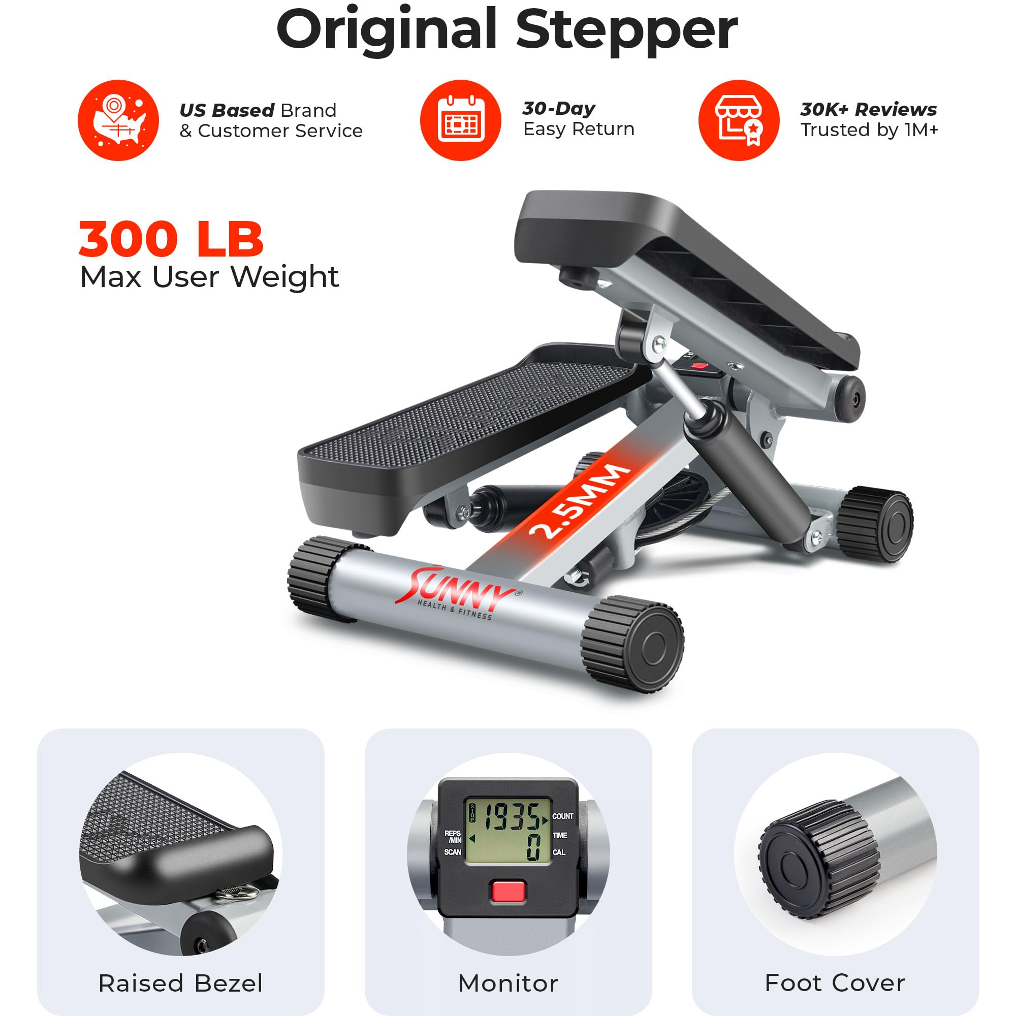 Sunny Health & Fitness Mini Stepper with Resistance Bands