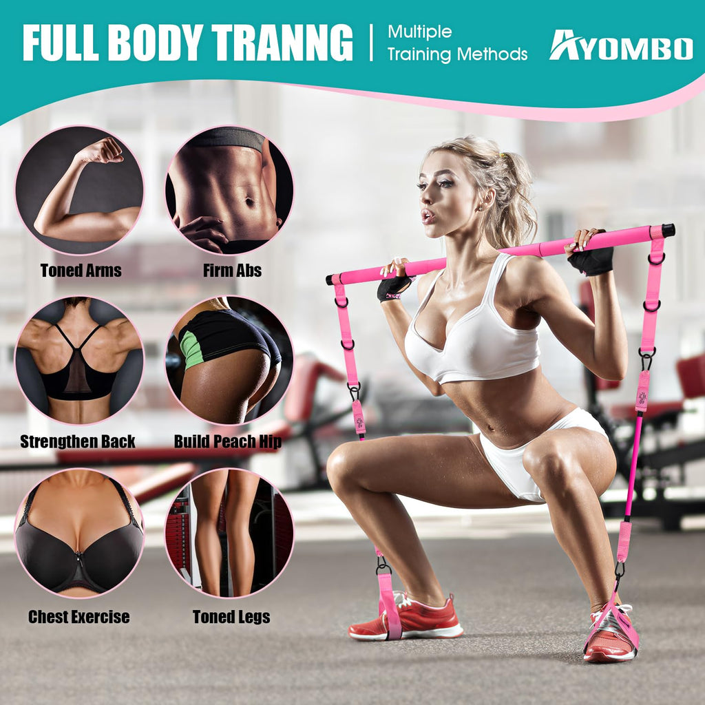 Ayombo Adjustable Pilates Bar Kit with Resistance Bands