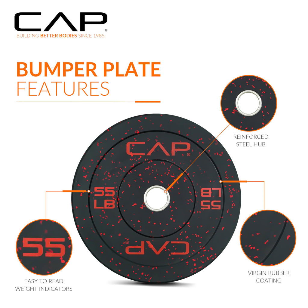 CAP 260 lb Speckled Olympic Bumper Plate Set with Steel Hubs