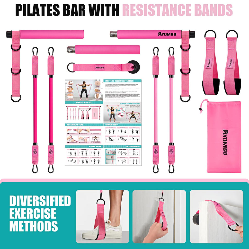 Ayombo Adjustable Pilates Bar Kit with Resistance Bands