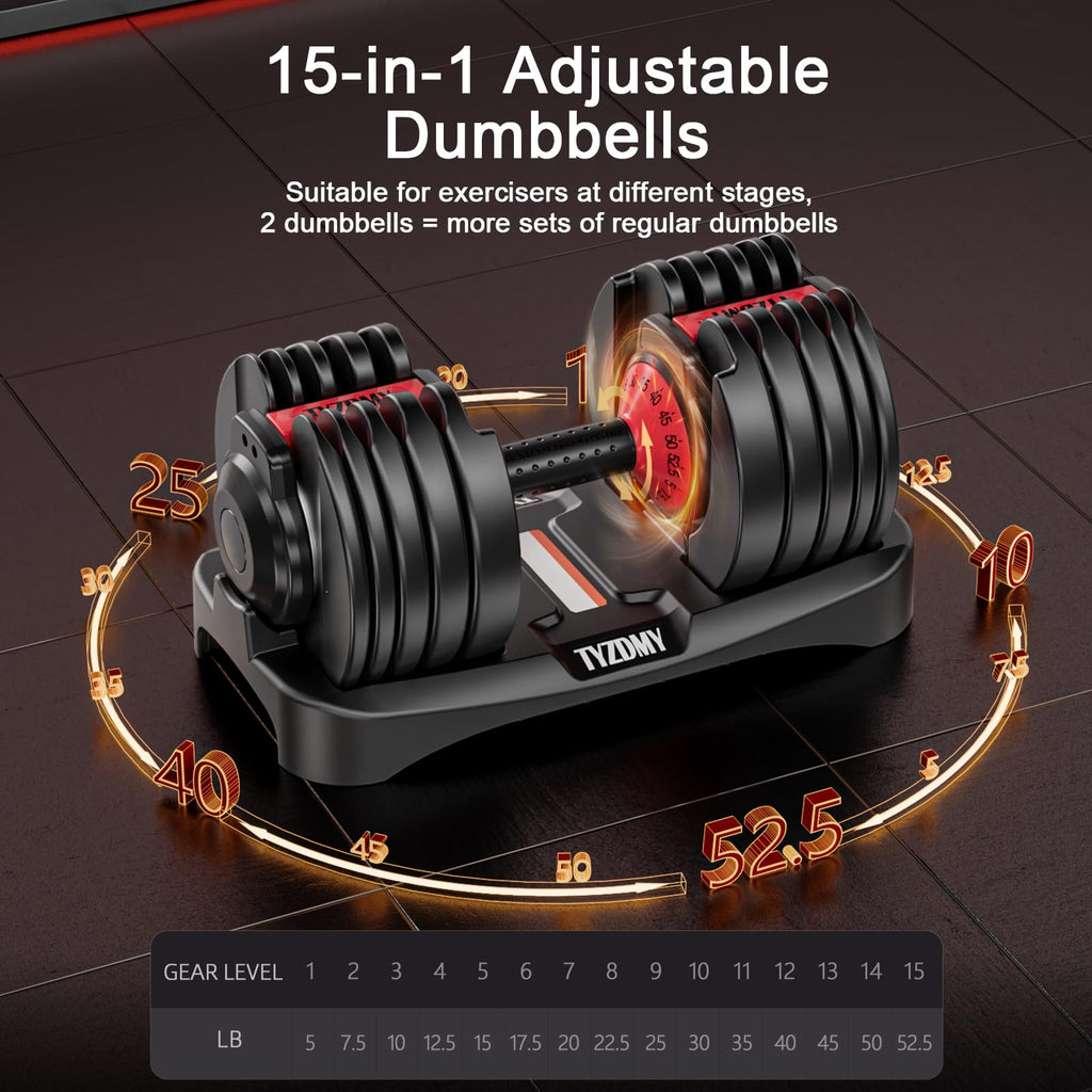TYZDMY 105 lb Adjustable Dumbbell Set, 15-in-1 Pair
