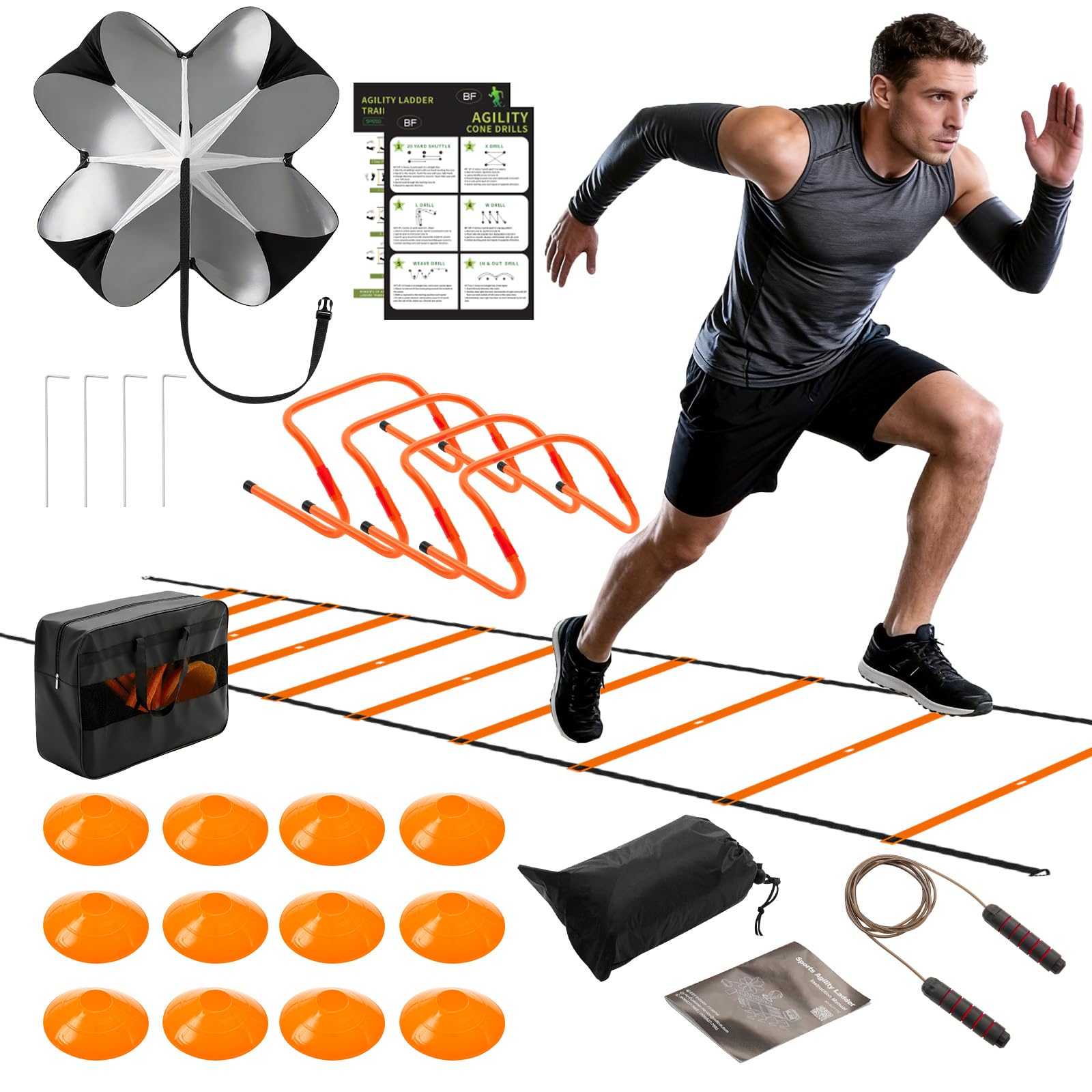 OLIXIS Agility Training Set with Hurdles, Cones and Ladder