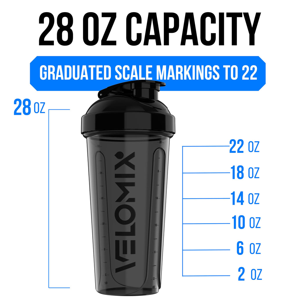 VELOMIX 2-Pack 28 oz Leak-Proof Protein Shaker Bottles