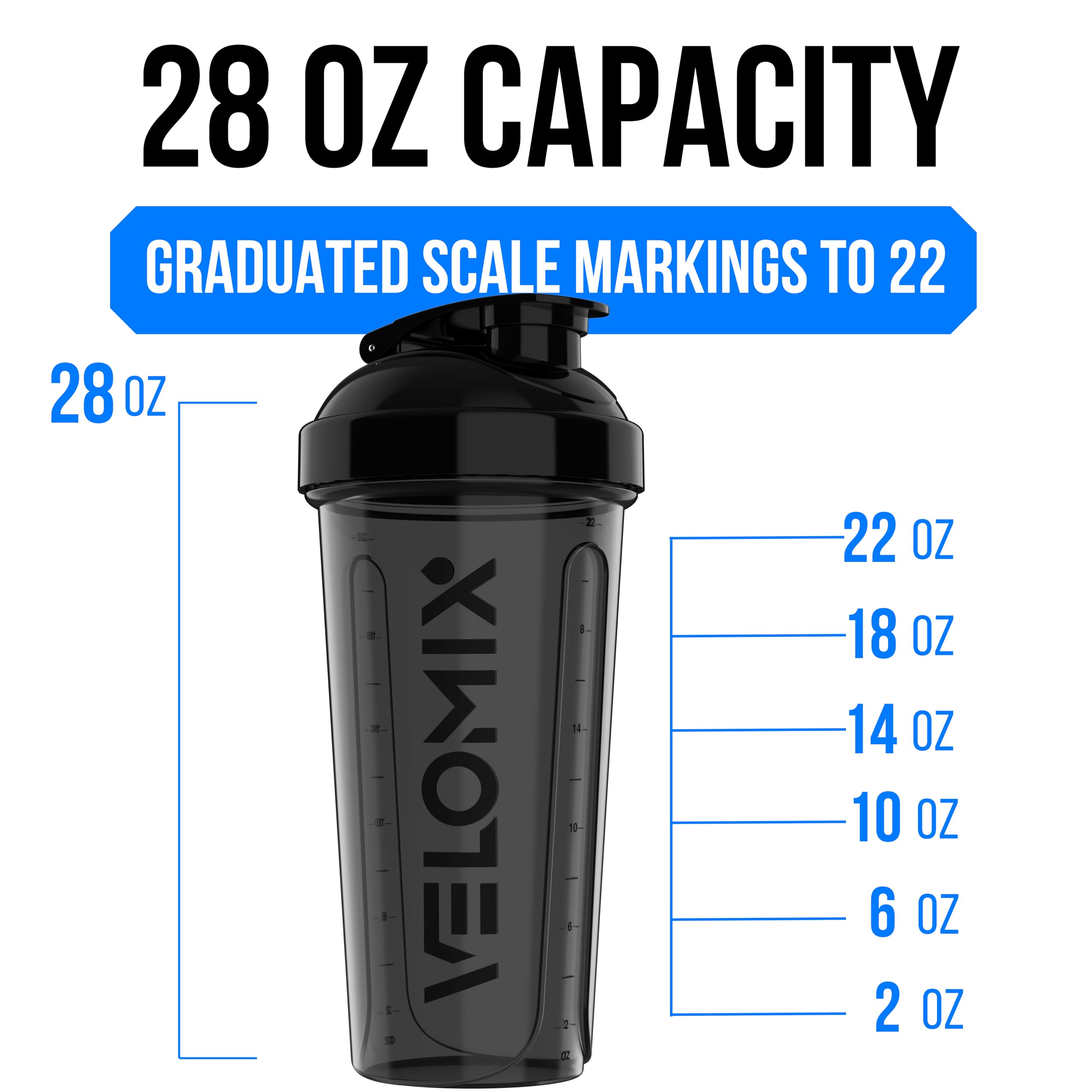 VELOMIX 2-Pack 28 oz Leak-Proof Protein Shaker Bottles