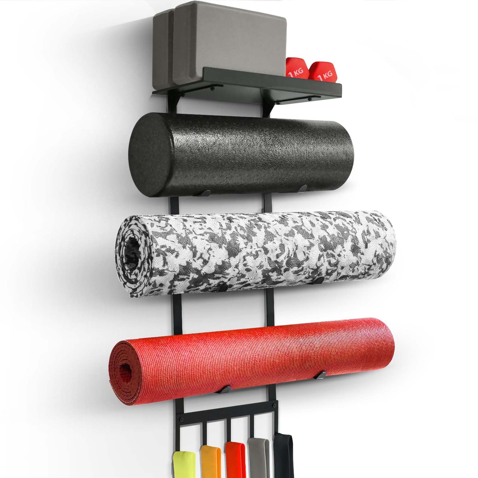Wall-Mounted Yoga Mat and Fitness Gear Storage Rack