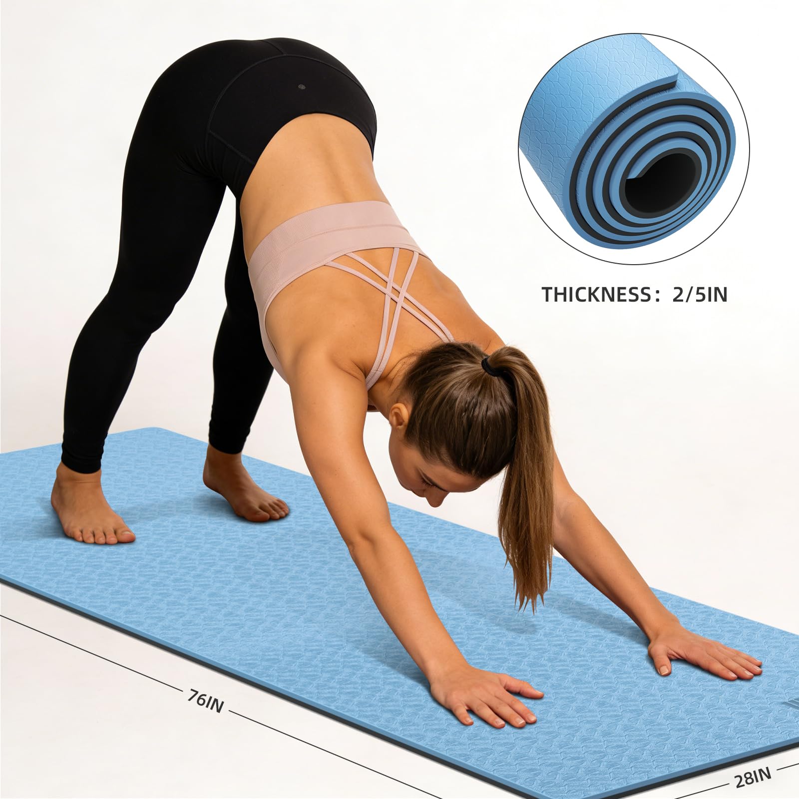 WUWAN 10mm Extra-Long Non-Slip TPE Yoga Mat with Strap