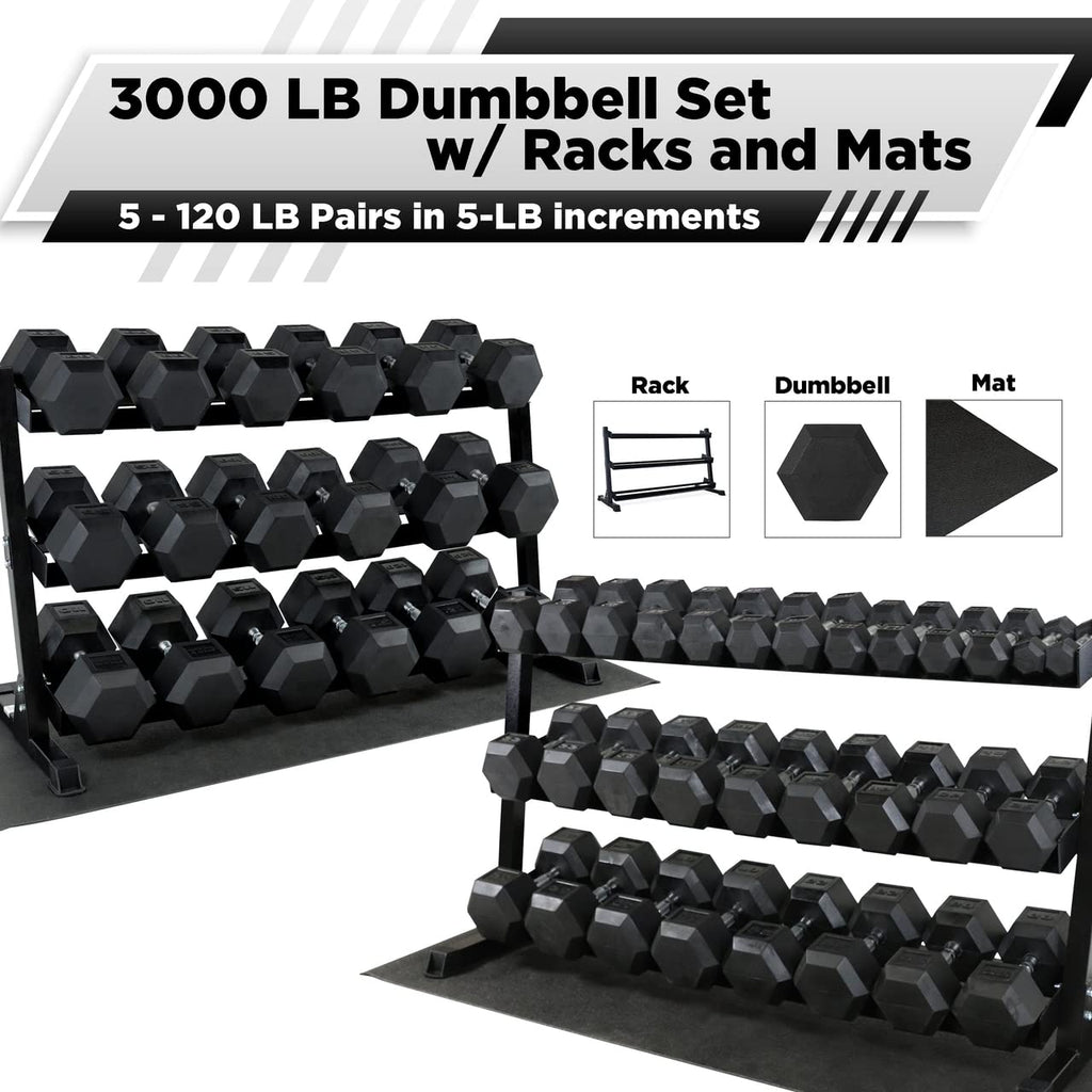 WF Athletic Supply Rubber Hex Dumbbell Set with Rack