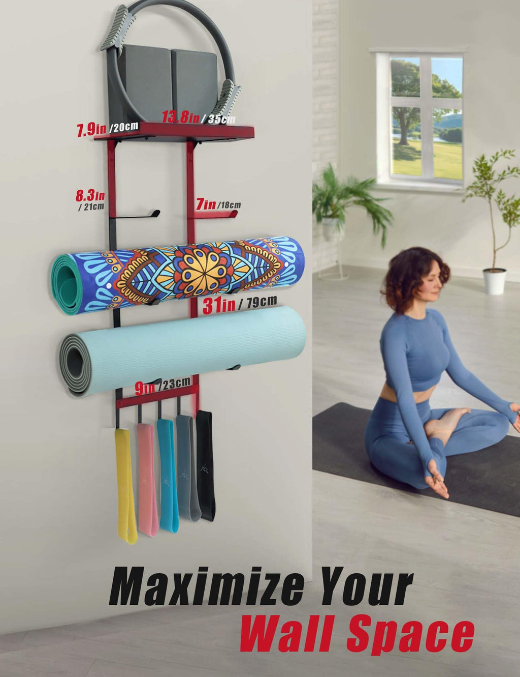 Wall-Mounted Yoga Mat and Fitness Gear Storage Rack