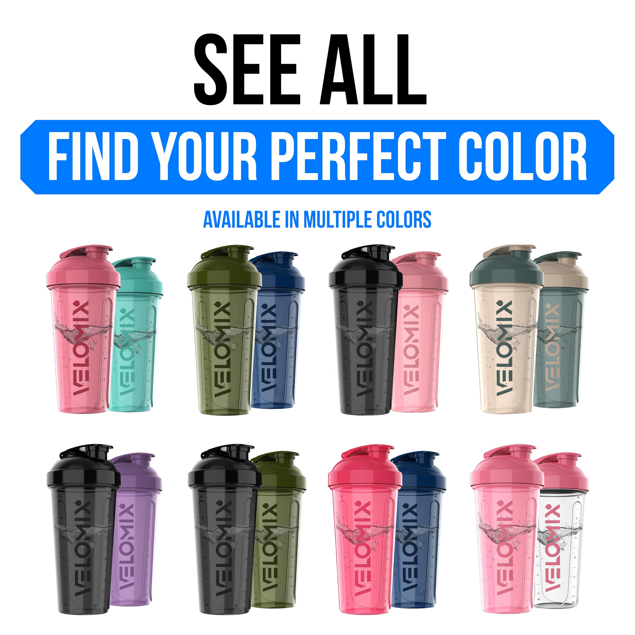 VELOMIX 2-Pack 28 oz Leak-Proof Protein Shaker Bottles