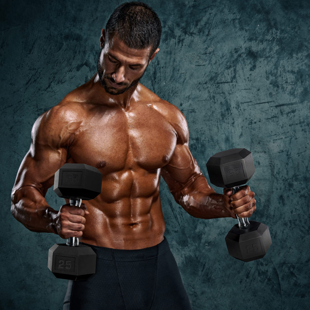 WF Athletic Supply Rubber Hex Dumbbell Set with Rack