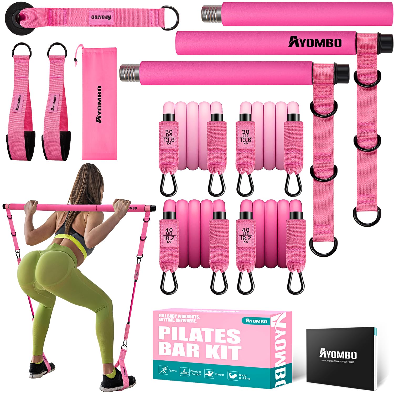 Ayombo Adjustable Pilates Bar Kit with Resistance Bands