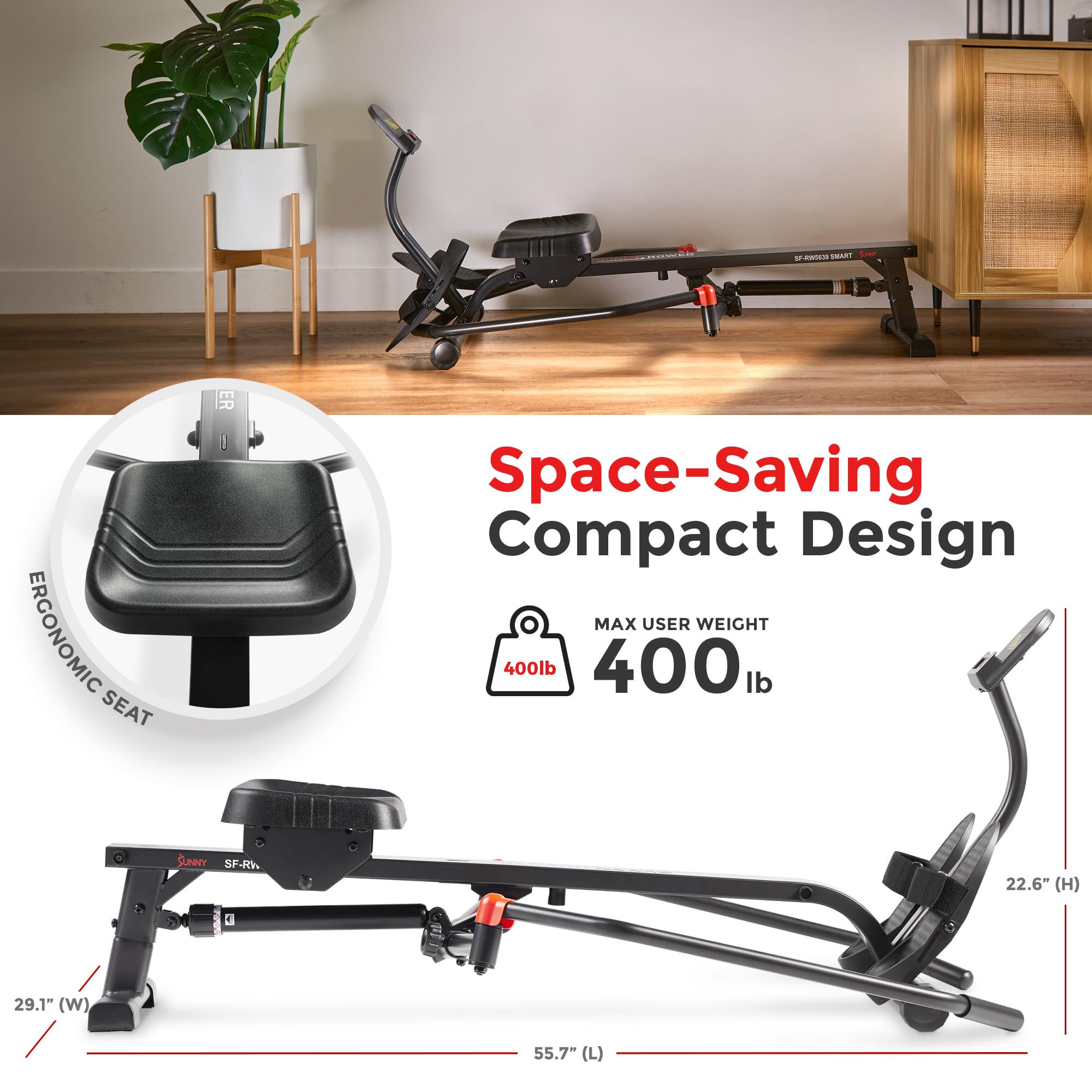 Sunny Health & Fitness Smart Compact Rowing Machine