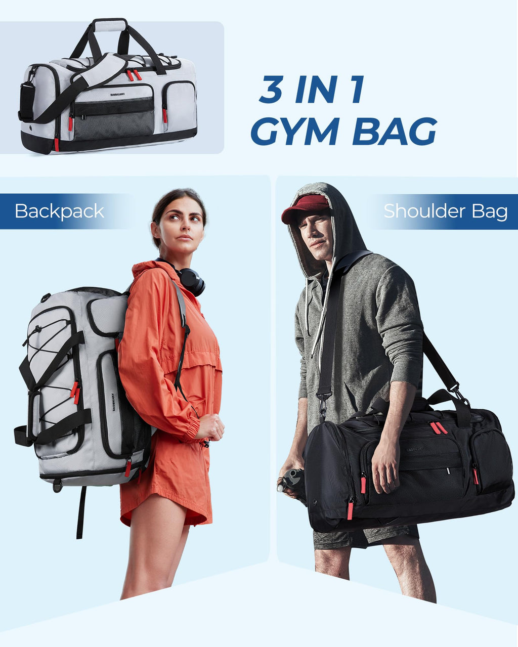 BAGSMART 35L Gym Duffel Backpack with Shoe Compartment