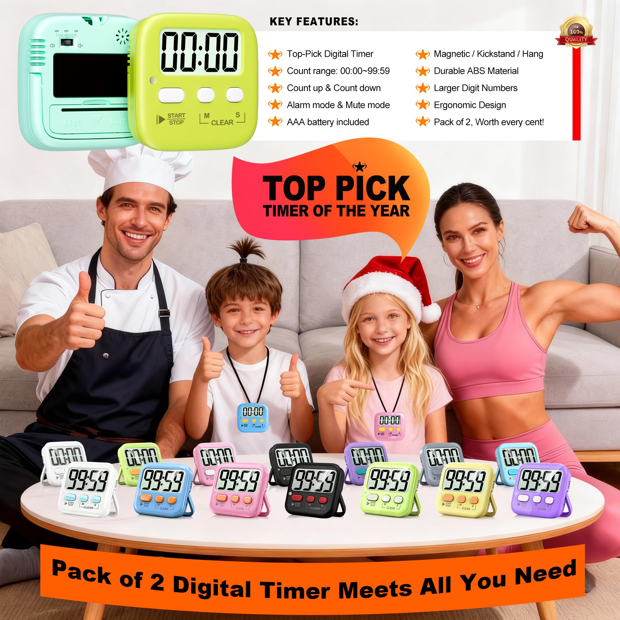 Antonki 2-Pack Magnetic Digital Countdown Timers