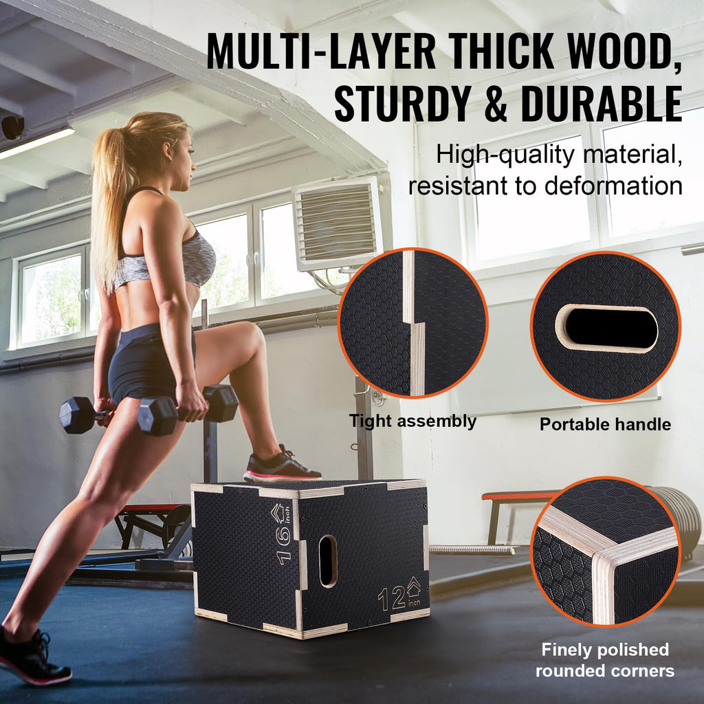 VEVOR 3-in-1 Wooden Plyometric Jump Box for Training