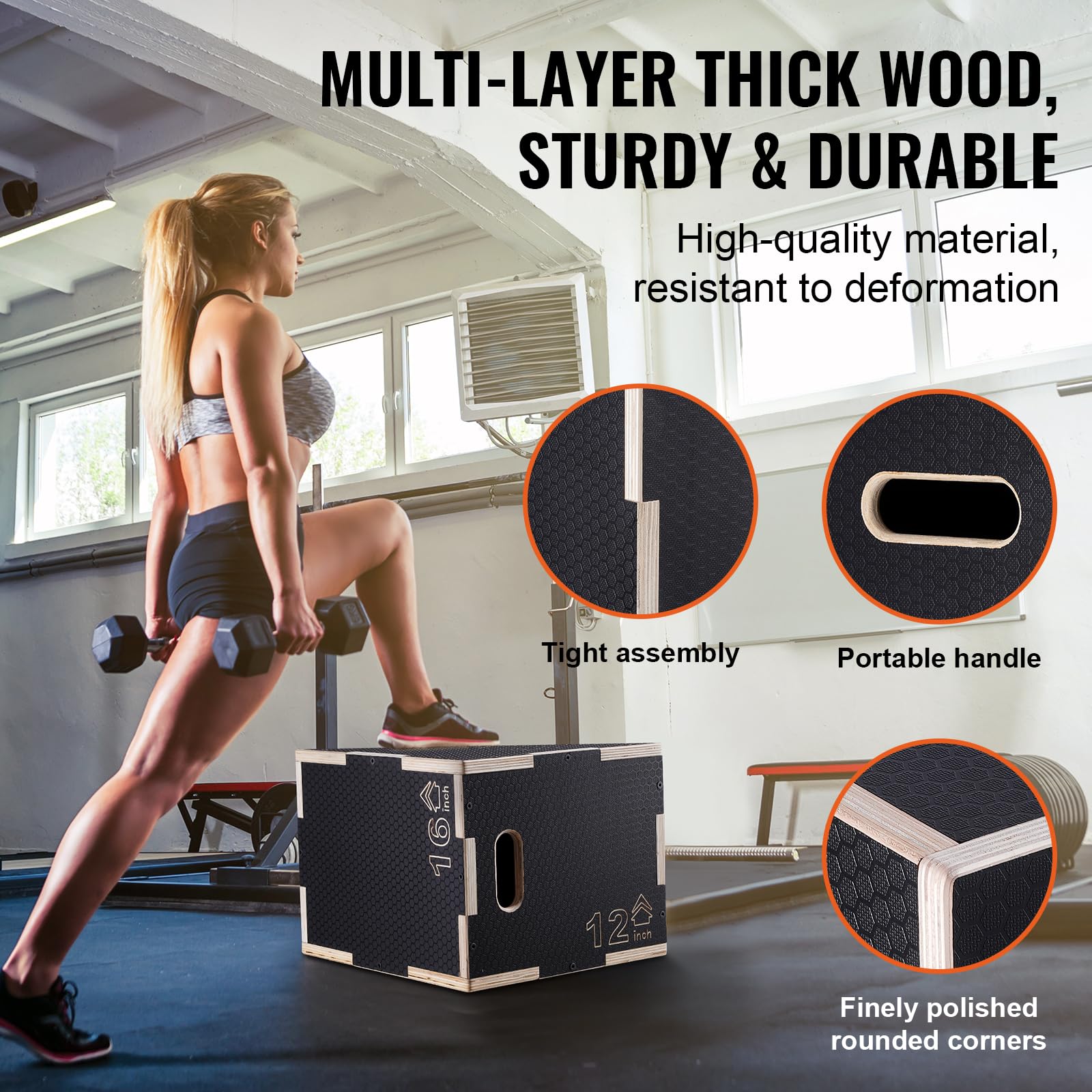 VEVOR 3-in-1 Wooden Plyometric Jump Box for Training