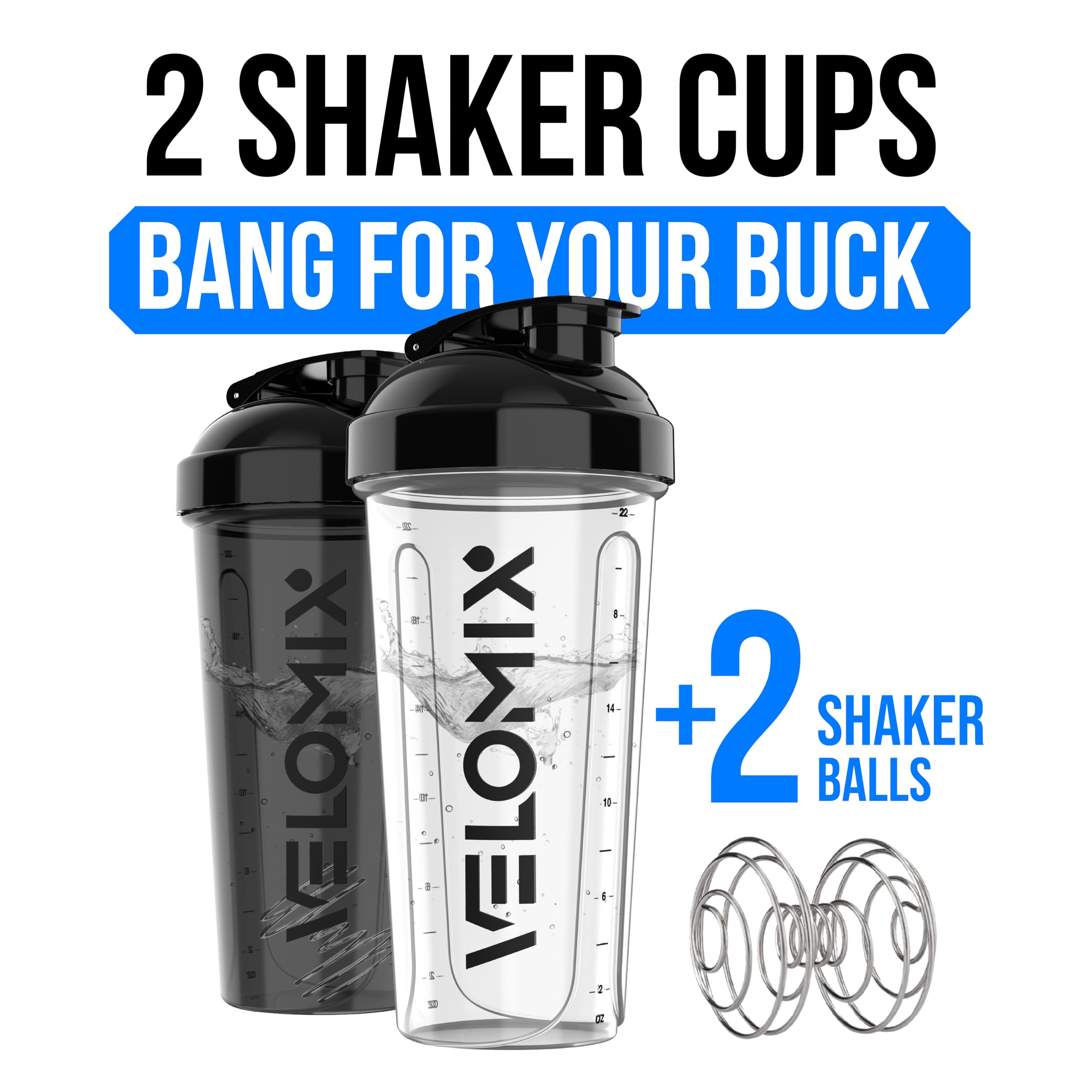VELOMIX 2-Pack 28 oz Leak-Proof Protein Shaker Bottles