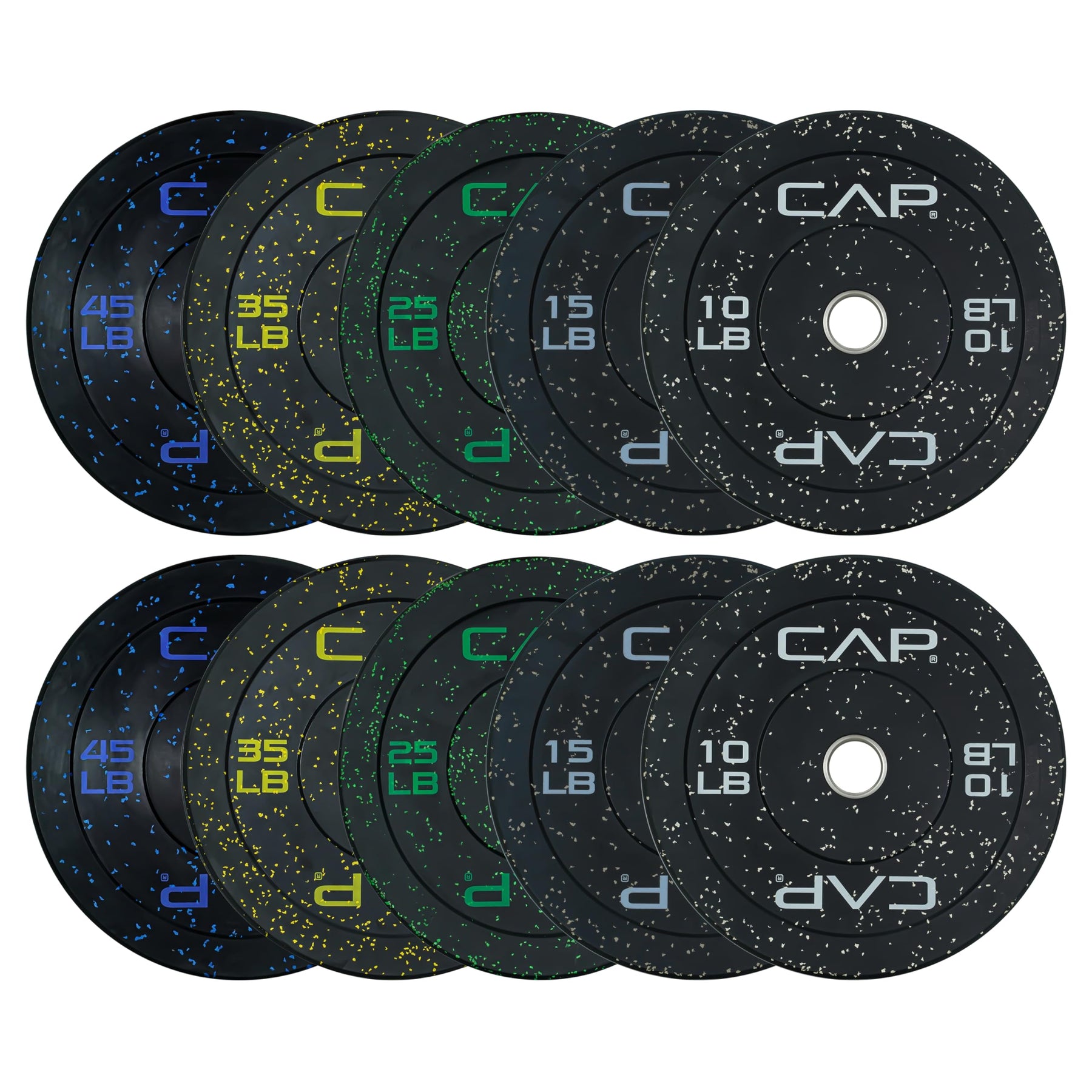 CAP 260 lb Speckled Olympic Bumper Plate Set with Steel Hubs